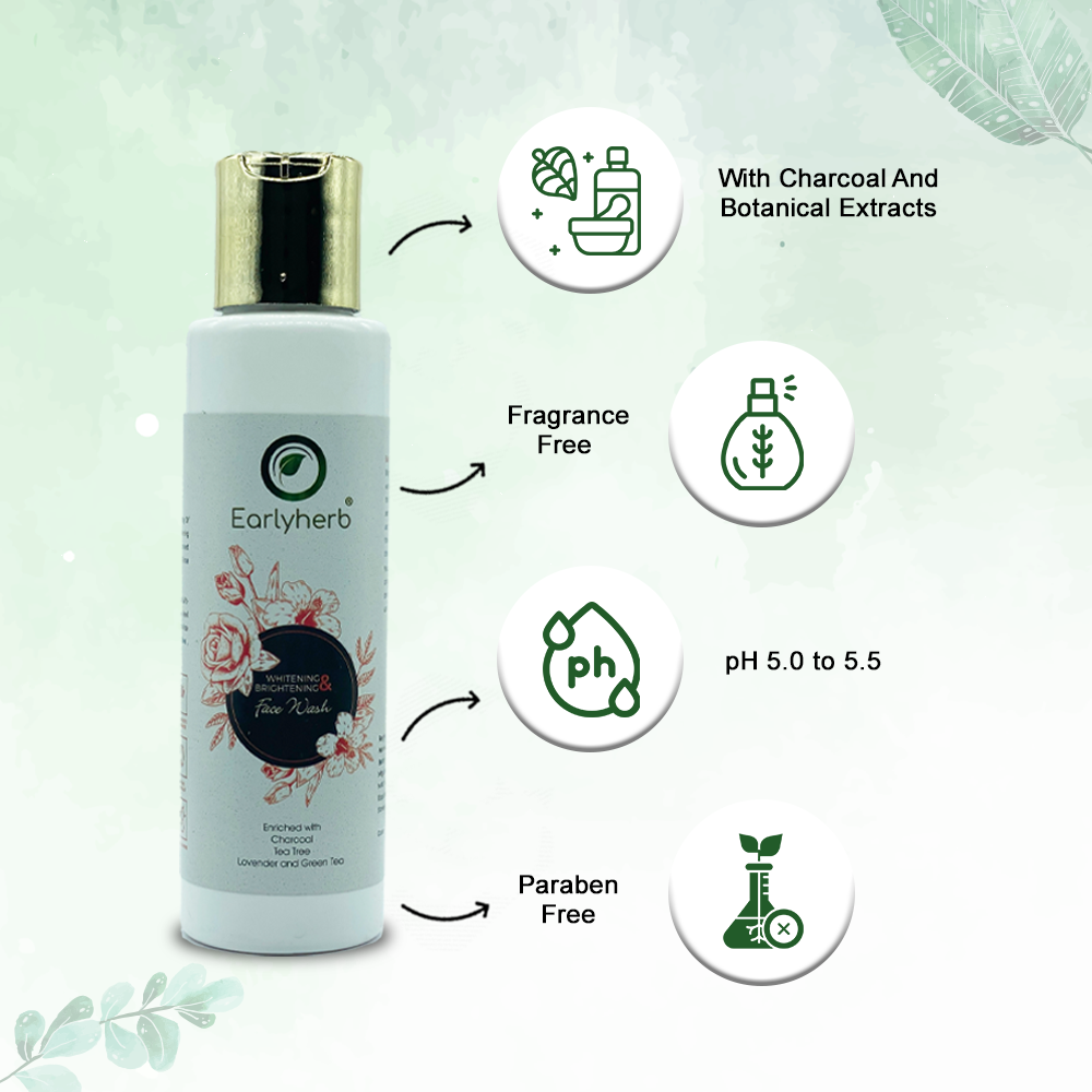 Natural Whitening & Brightening Facewash - Enriched with Charcoal, Tea Tree, Lavender and Green Tea, 100 ml