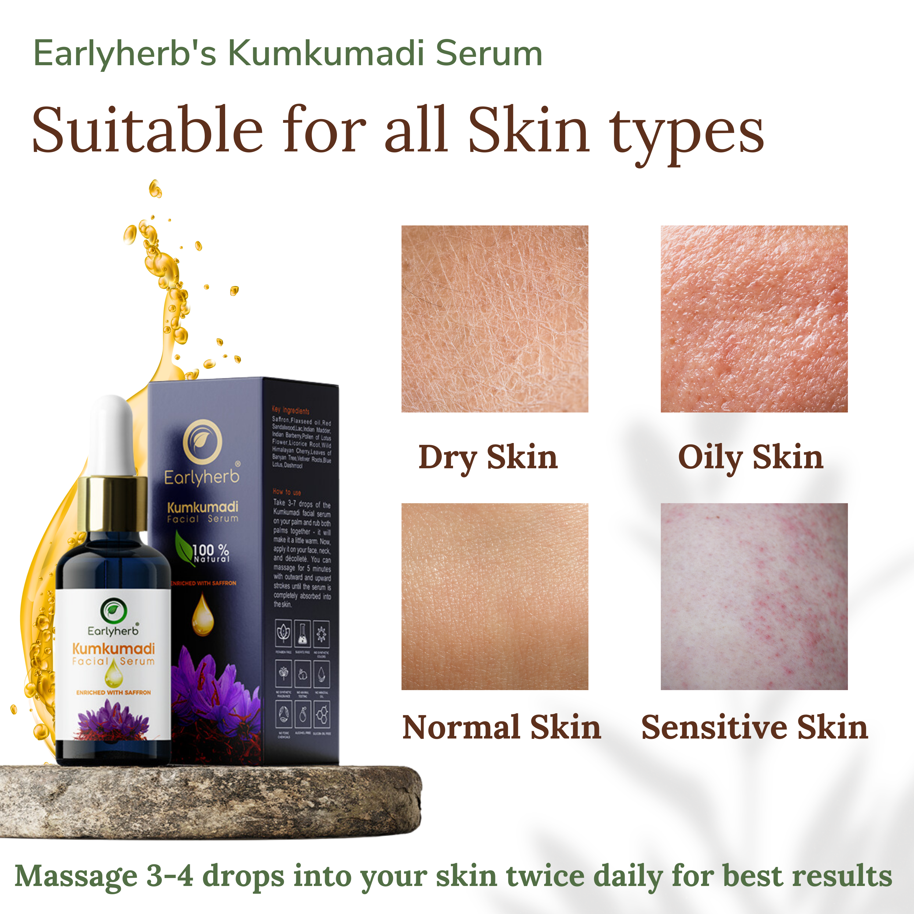 Kumkumadi Tailam Face Serum with Saffron for Glowing, Radiant Skin - Earlyherb