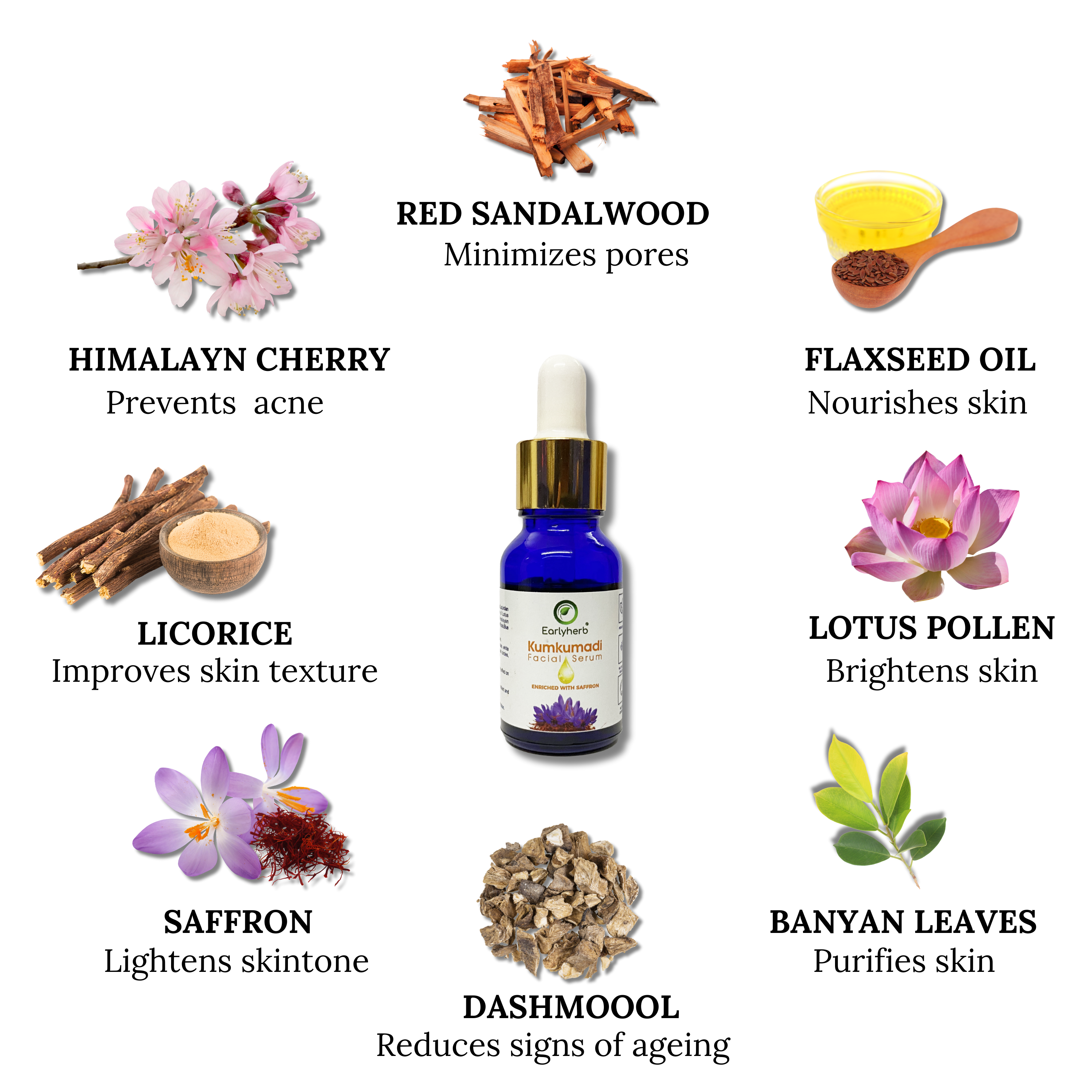 Kumkumadi Tailam Face Serum with Saffron for Glowing, Radiant Skin - Earlyherb